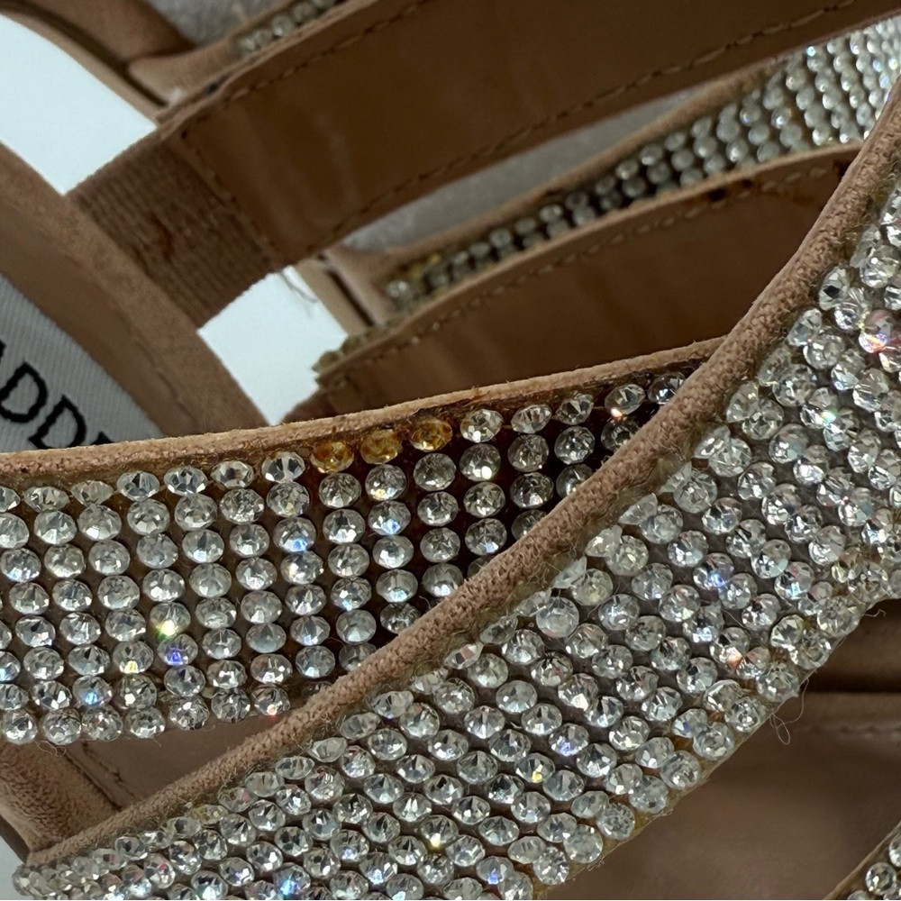 Steve Madden Malika Nude Rhinestone Strappy Heels Open Toe Sandals Size 6.5 US - Picture 10 of 12